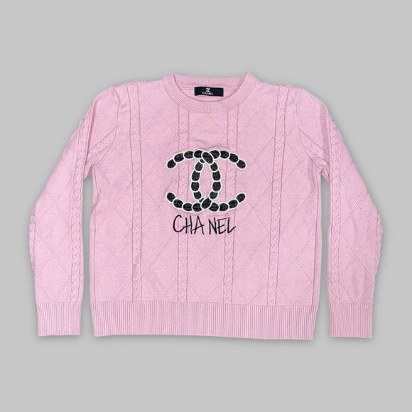 Pink Cable Knit “CHA NEL” Logo Sweater – Not Authenticated - Picture 1 of 3